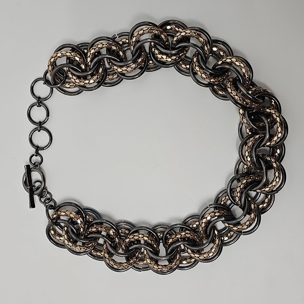 Chico's Gunmetal & Shimmering Diamond Cut Gold‎ Choker Necklace Gothic